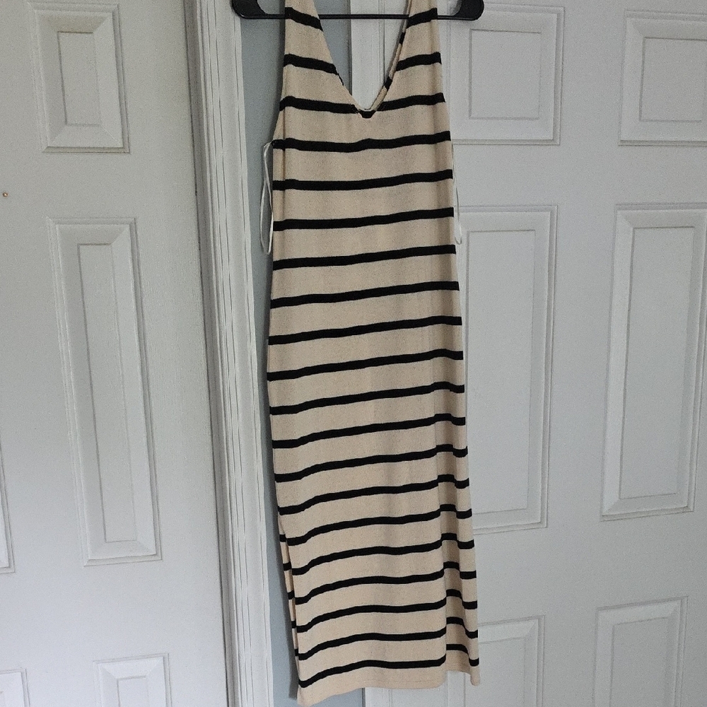 Ellison Black and Cream Striped Maxi Dress